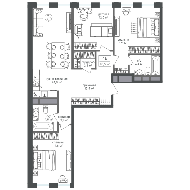 4 ккв (Евро) 95,3 м²