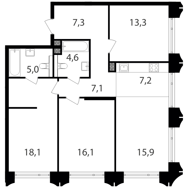 4 ккв (Евро) 95 м²