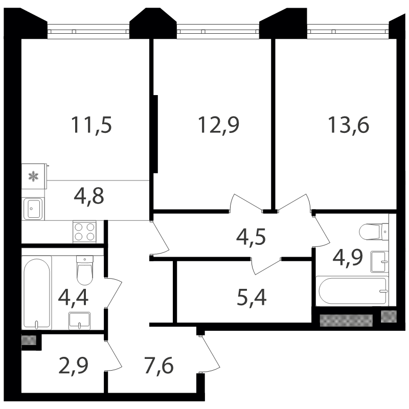 3 ккв (Евро) 72,7 м²