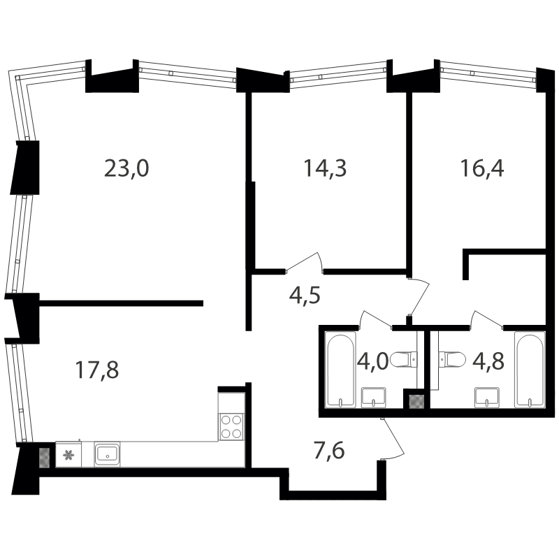 4 ккв (Евро) 95,5 м²
