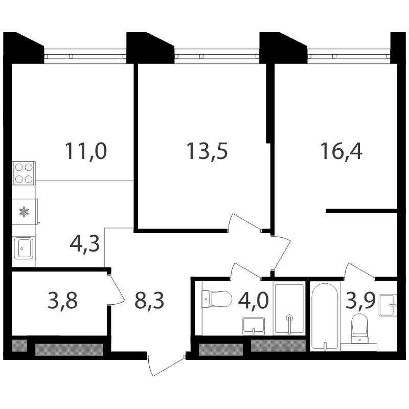 3 ккв (Евро) 64,3 м²