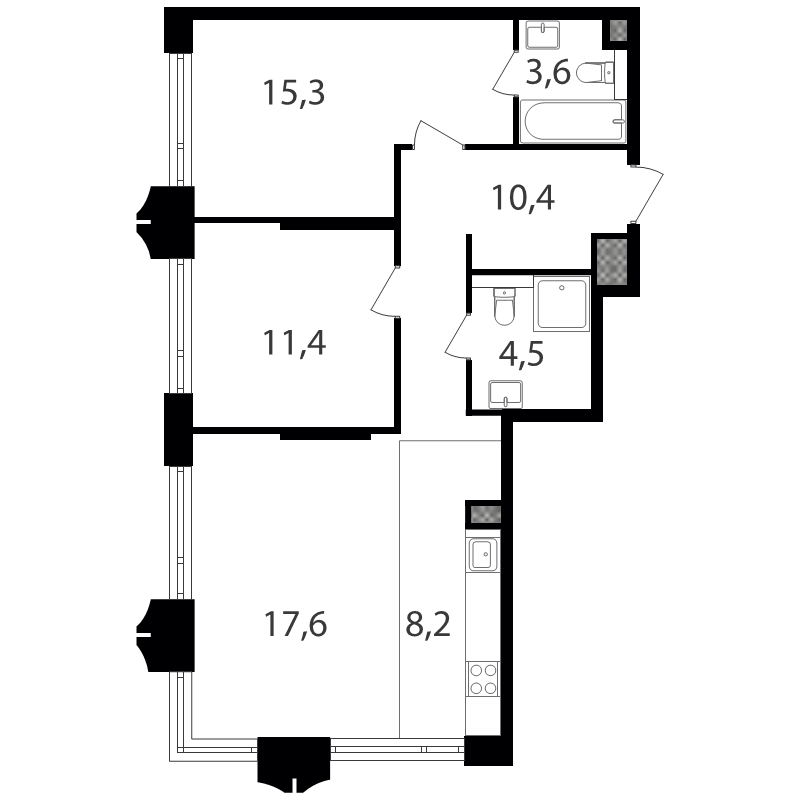 3 ккв (Евро) 71,4 м²