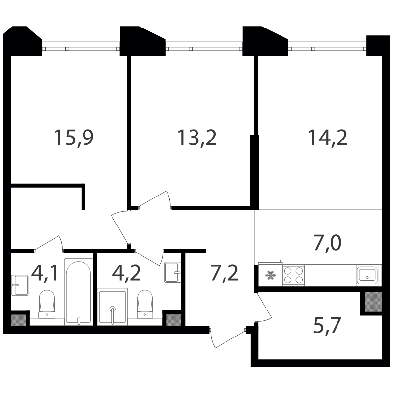 3 ккв (Евро) 70,6 м²