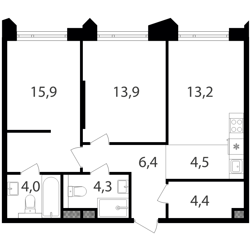 3 ккв (Евро) 64,8 м²