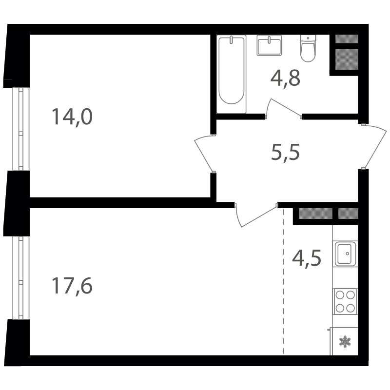 2 ккв (Евро) 46,2 м²
