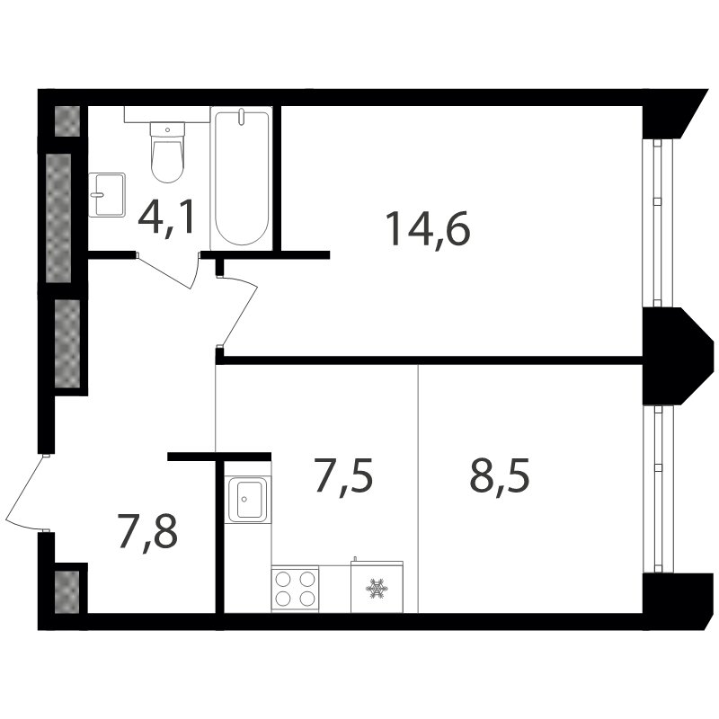 2 ккв (Евро) 42,5 м²
