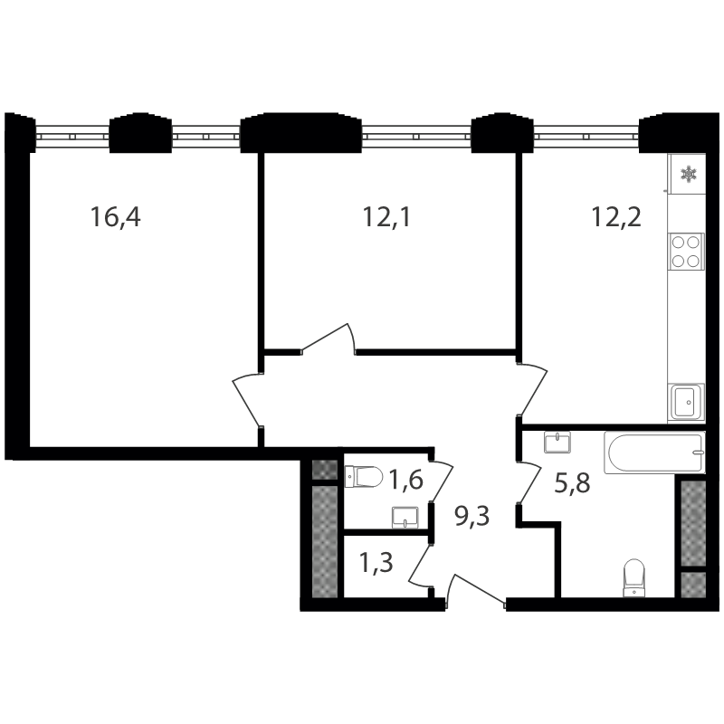 2 ккв 58,7 м²