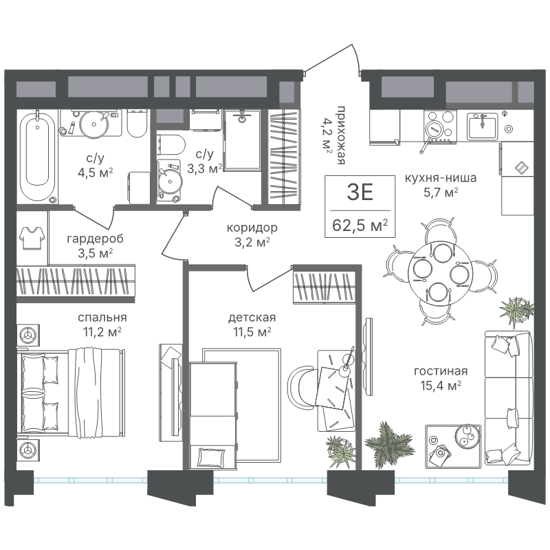 3 ккв (Евро) 62,5 м²