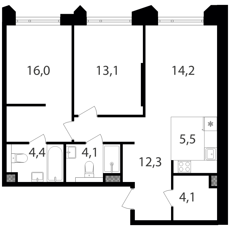 3 ккв (Евро) 73,8 м²