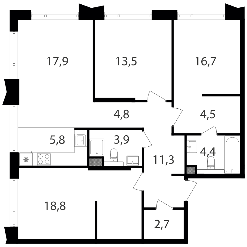 4 ккв (Евро) 94,3 м²