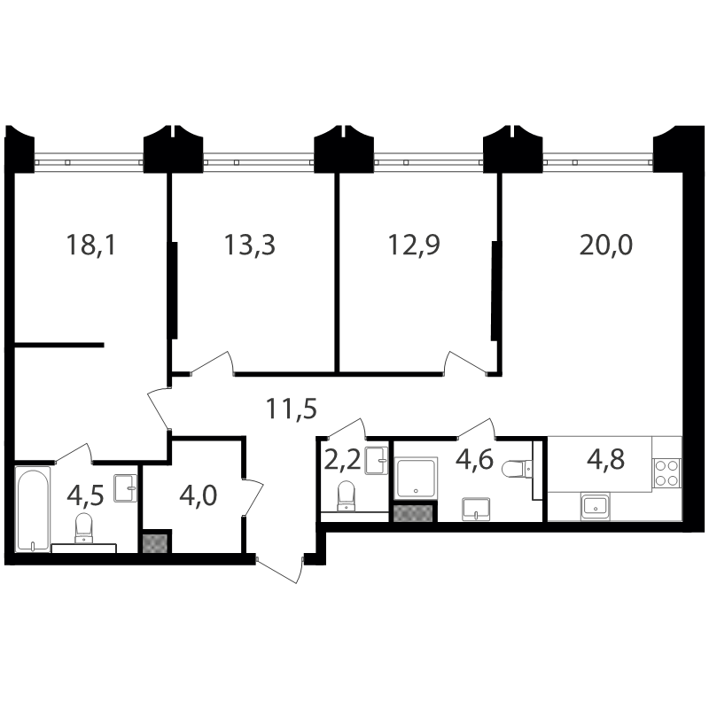 4 ккв (Евро) 96,6 м²
