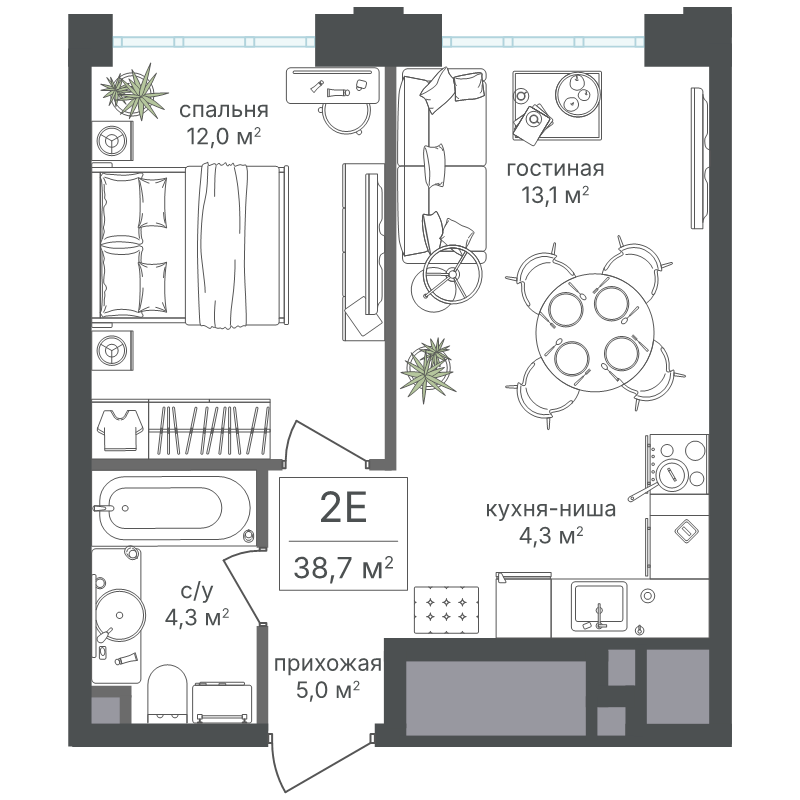 2 ккв (Евро) 38,7 м²