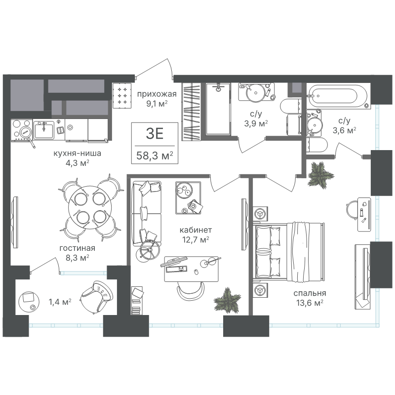 2 ккв 56,9 м²