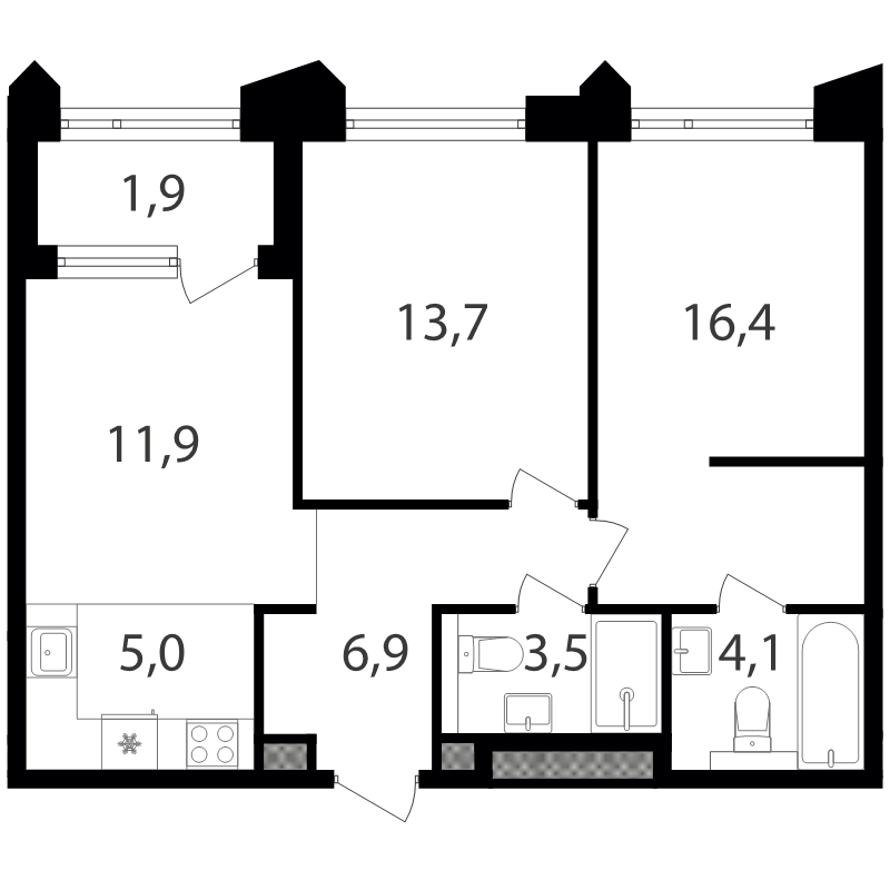 3 ккв (Евро) 63,4 м²