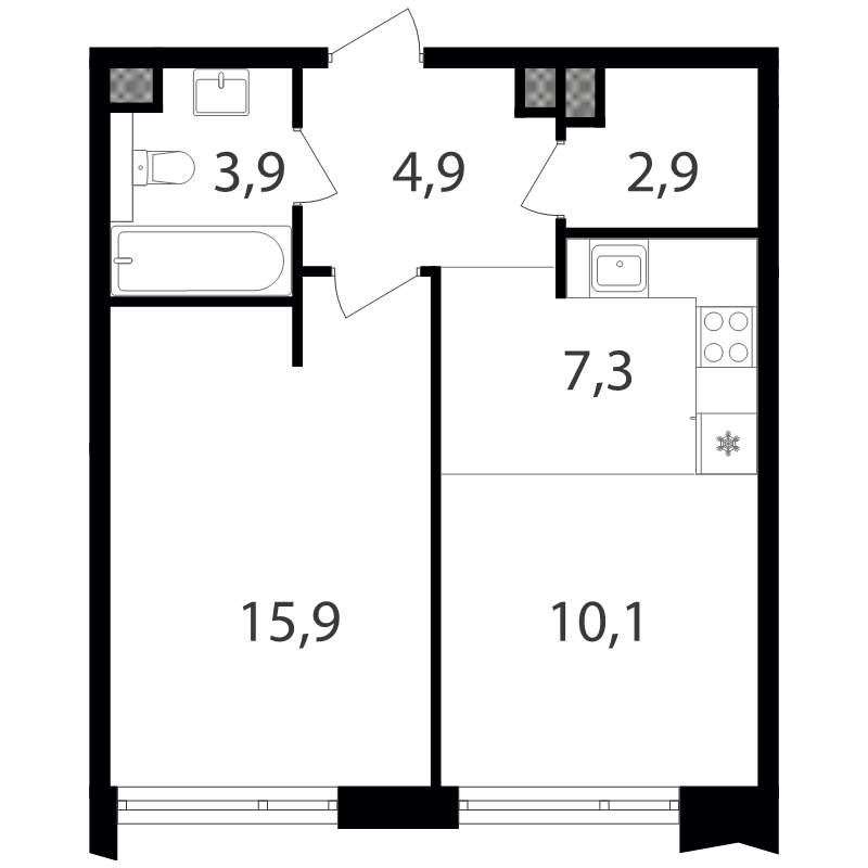 2 ккв (Евро) 45 м²