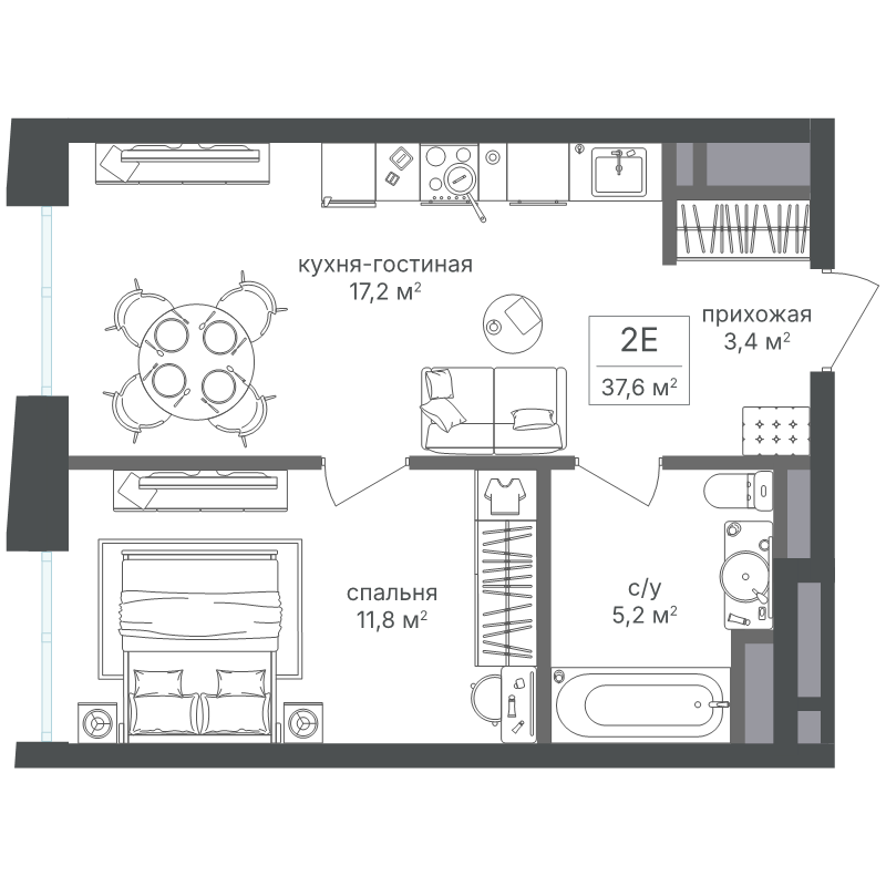 2 ккв (Евро) 37,6 м²