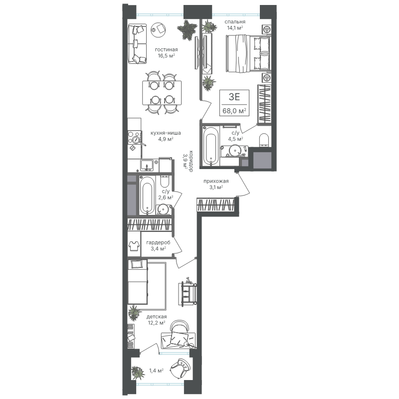 3 ккв (Евро) 66,6 м²
