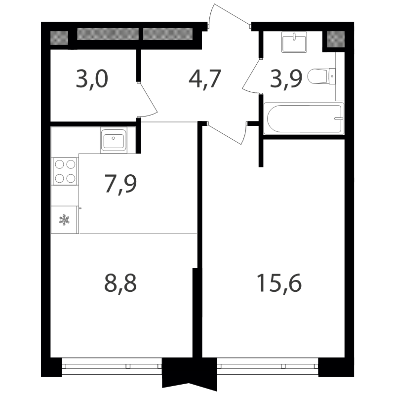 2 ккв (Евро) 43,9 м²