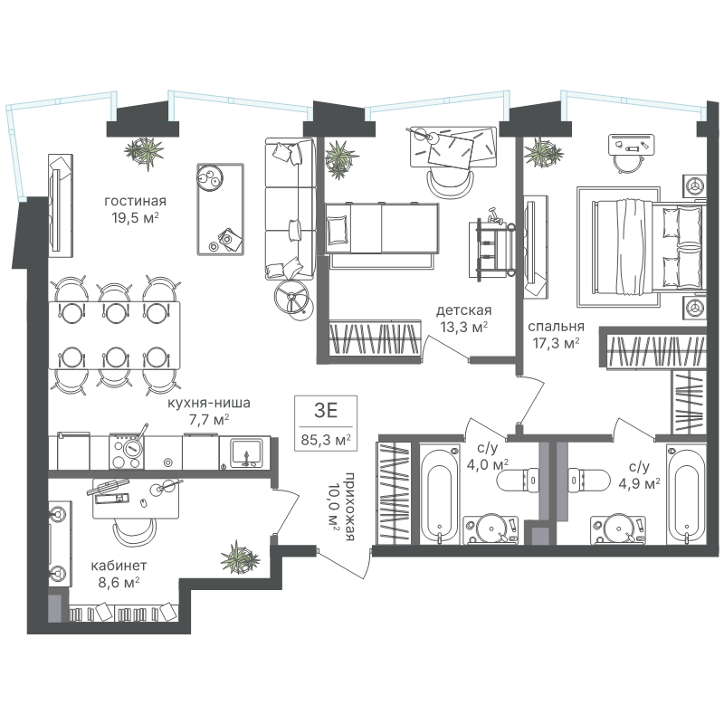 3 ккв (Евро) 85,3 м²