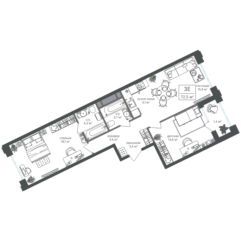 3 ккв (Евро) 71,1 м²