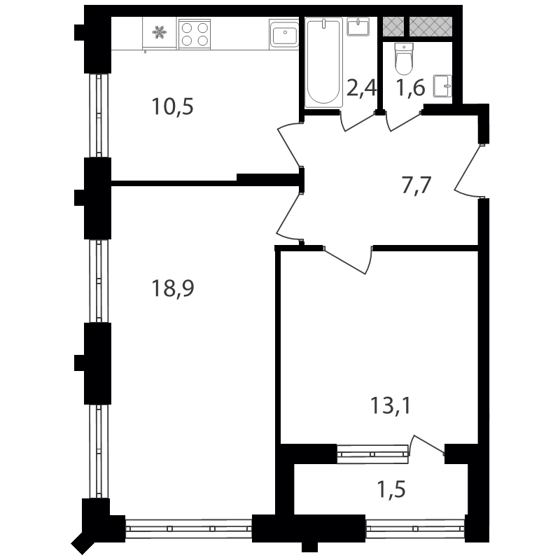 2 ккв 55,7 м²