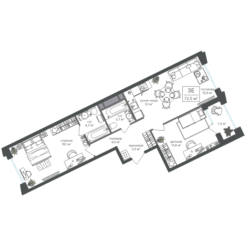 3 ккв (Евро) 71,1 м²