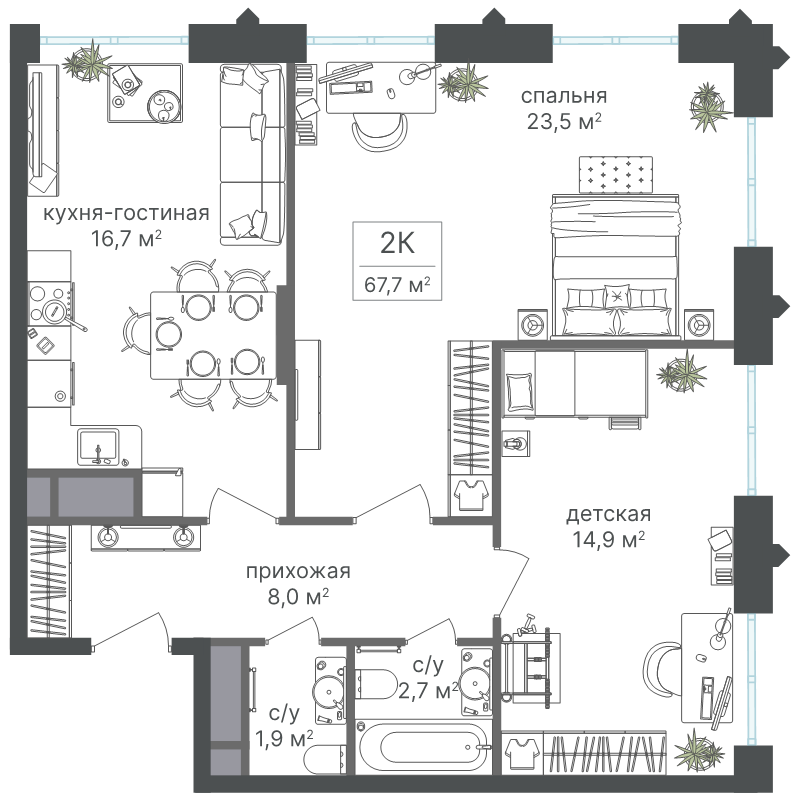 3 ккв (Евро) 67,7 м²