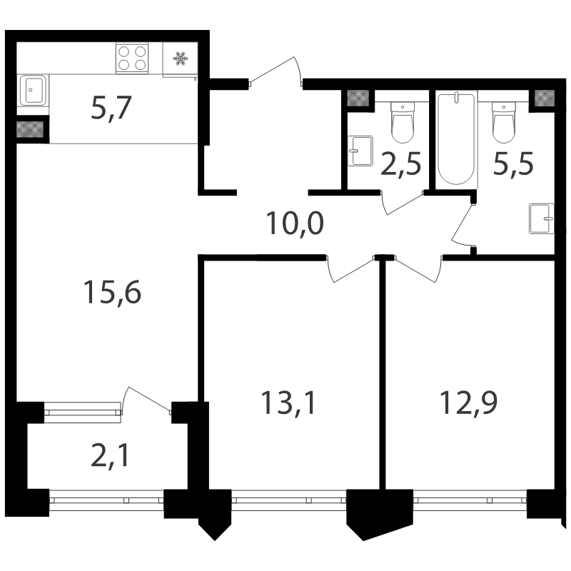 3 ккв (Евро) 67,6 м²