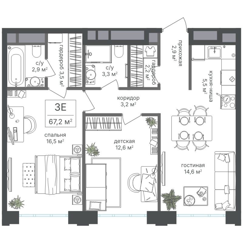 3 ккв (Евро) 67,2 м²