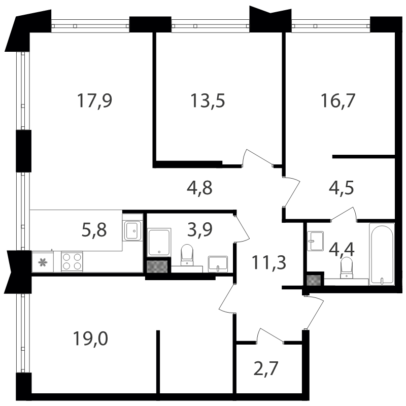 4 ккв (Евро) 94,7 м²
