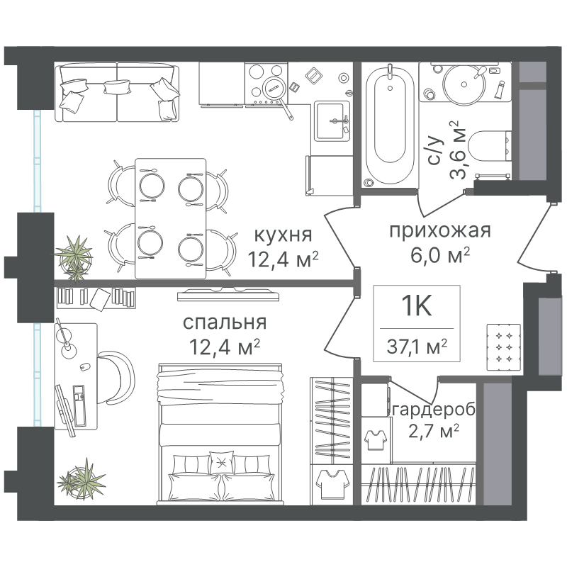 1 ккв 37,1 м²