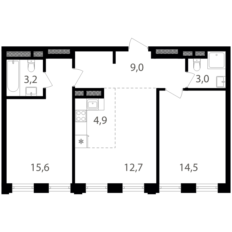 3 ккв (Евро) 63 м²