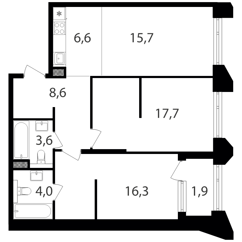 3 ккв (Евро) 74,4 м²