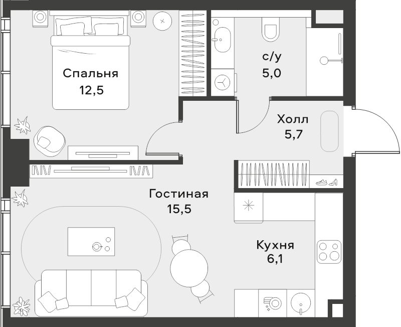 2 ккв (Евро) 44,8 м²