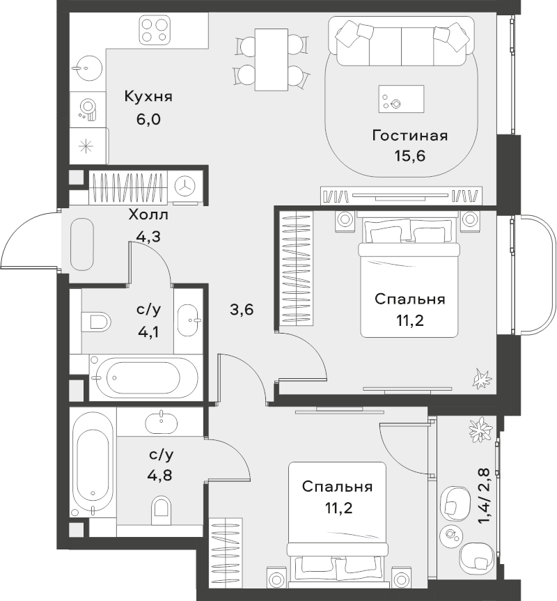3 ккв (Евро) 62,2 м²