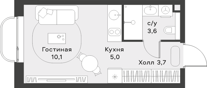 Студия 22,4 м²