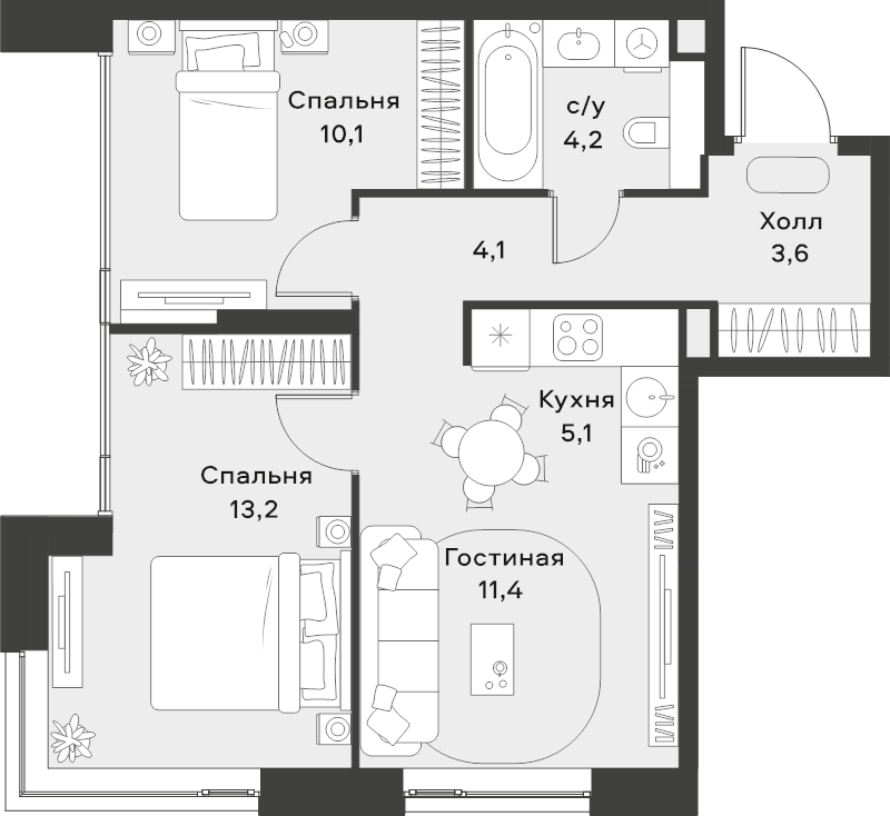3 ккв (Евро) 51,7 м²