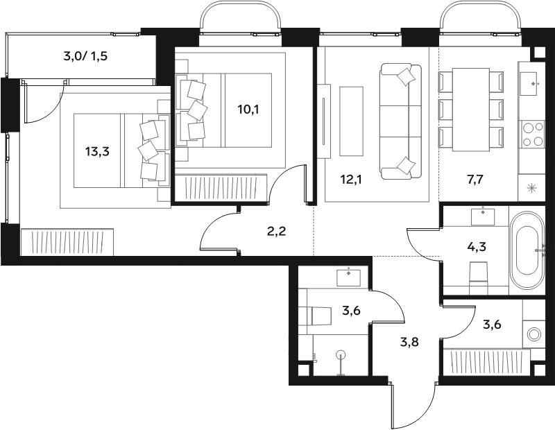 3 ккв (Евро) 62,2 м²