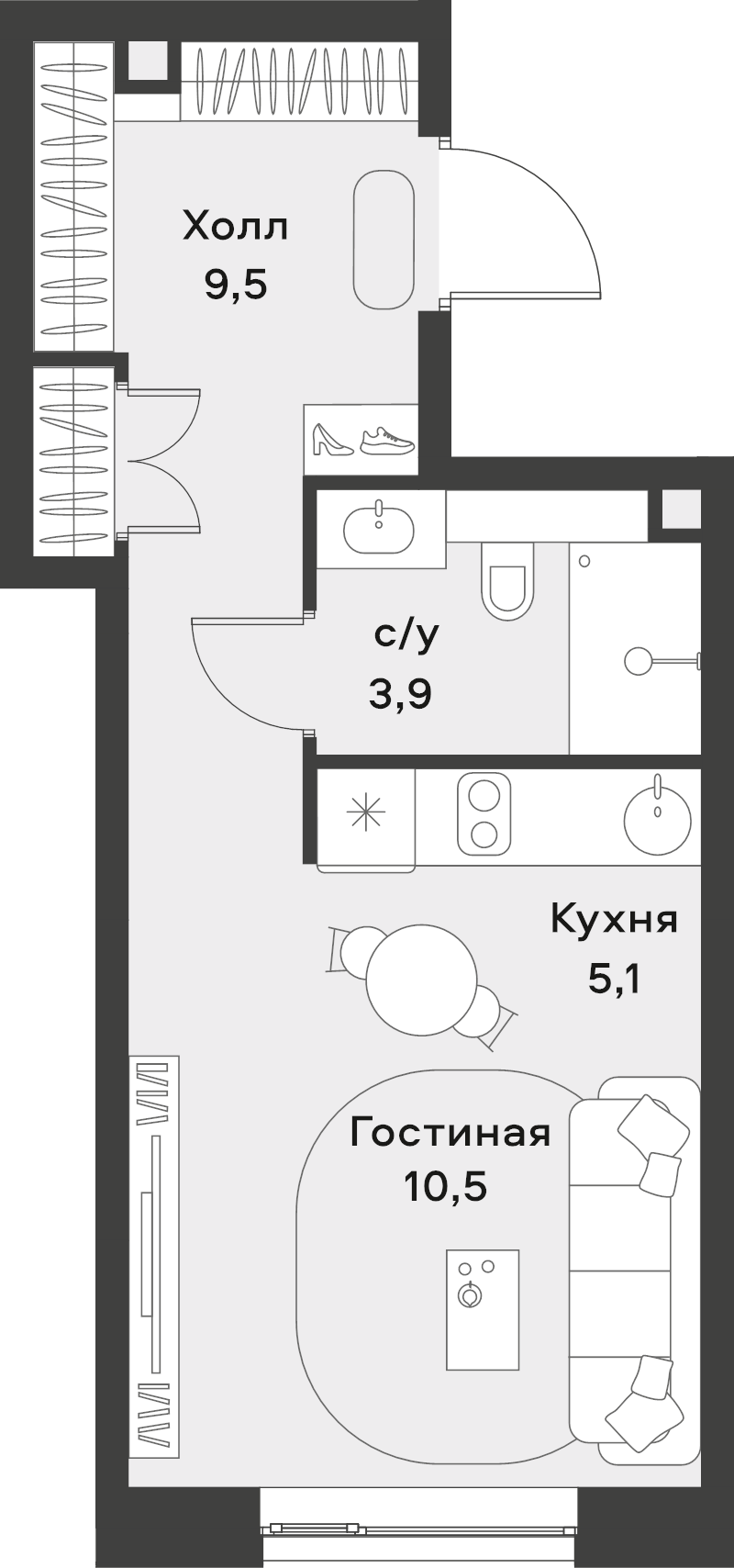 Студия 29 м²