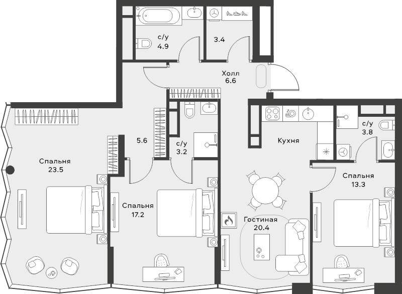 4 ккв (Евро) 102,7 м²