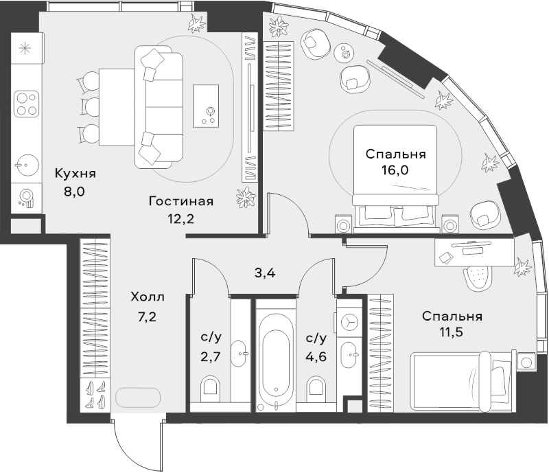 3 ккв (Евро) 65,6 м²