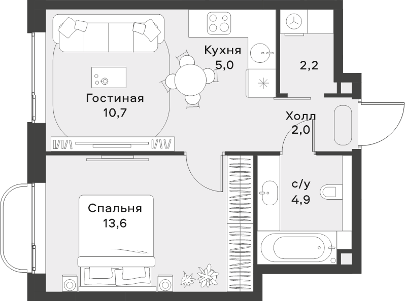 2 ккв (Евро) 38,4 м²