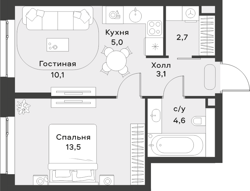 2 ккв (Евро) 39 м²