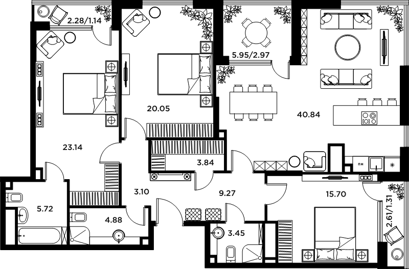 4 ккв (Евро) 135,4 м²