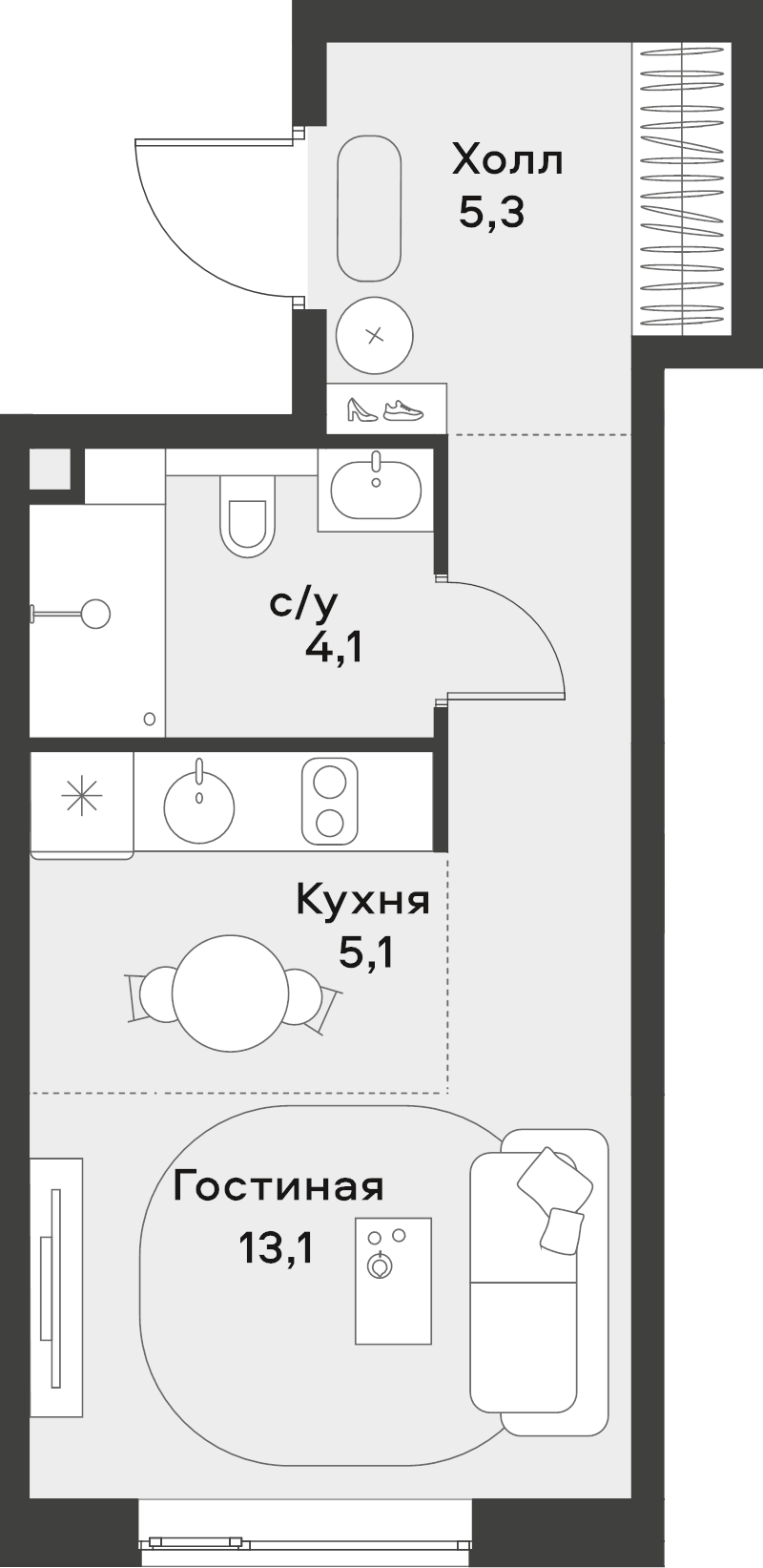 Студия 27,6 м²