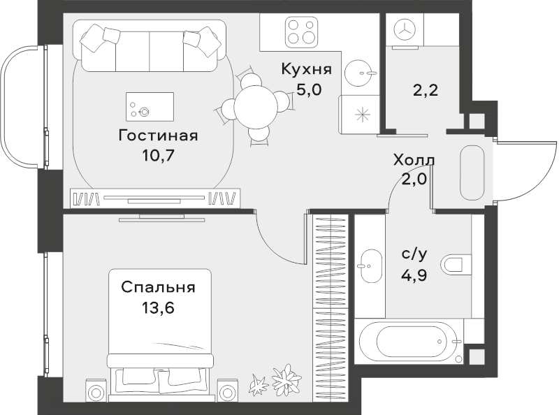 2 ккв (Евро) 38,4 м²