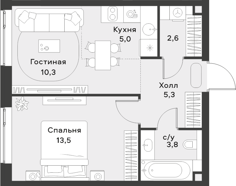 2 ккв (Евро) 40,5 м²