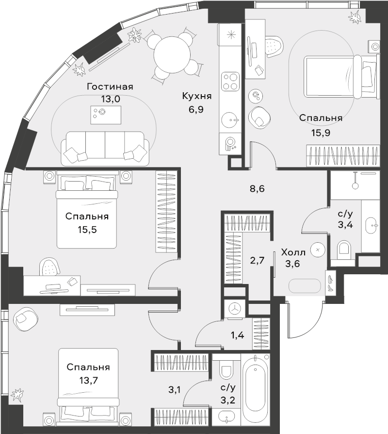 4 ккв (Евро) 91 м²