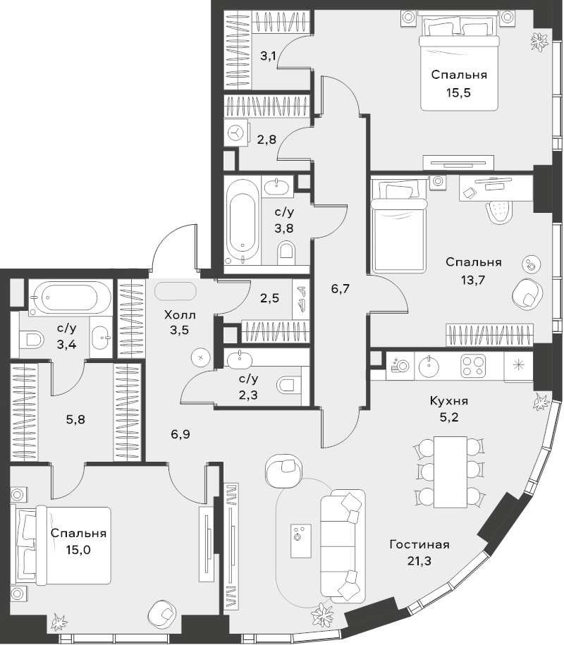 4 ккв (Евро) 111,5 м²
