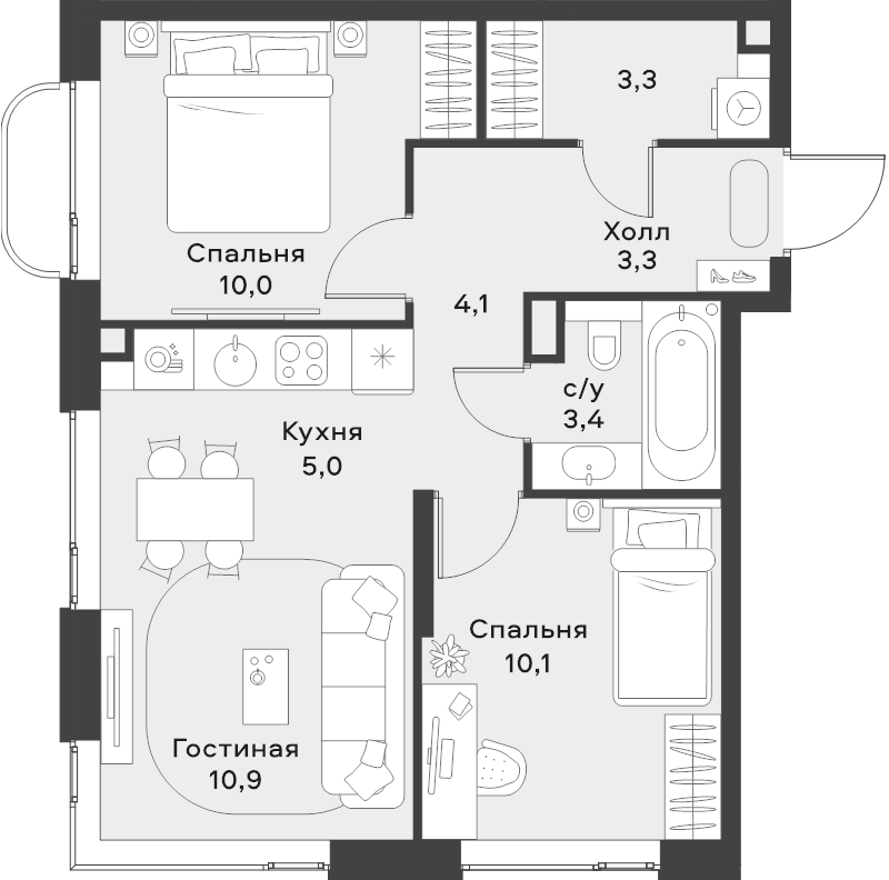 3 ккв (Евро) 50,1 м²